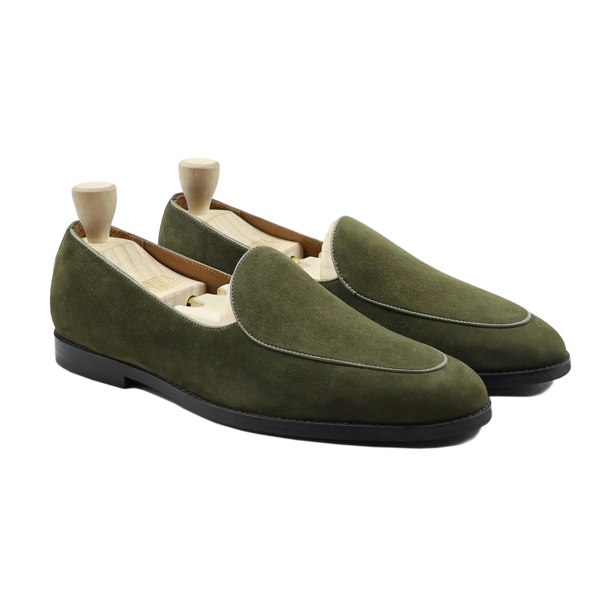 Citrine - Men's Olive Green Kid Suede Loafer