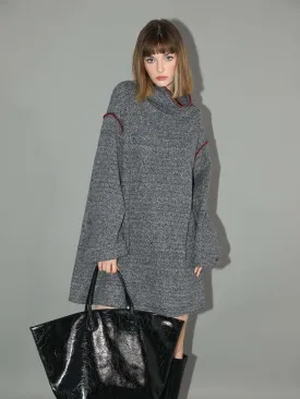 Elegant High-Neck Grey Knitted Dress