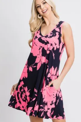 Full Size Floral V-Neck Tank Dress with Pockets