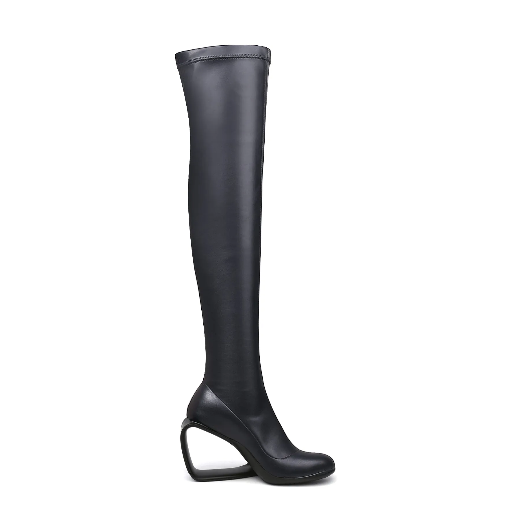 Hollow Wedge Black Knee High Boots