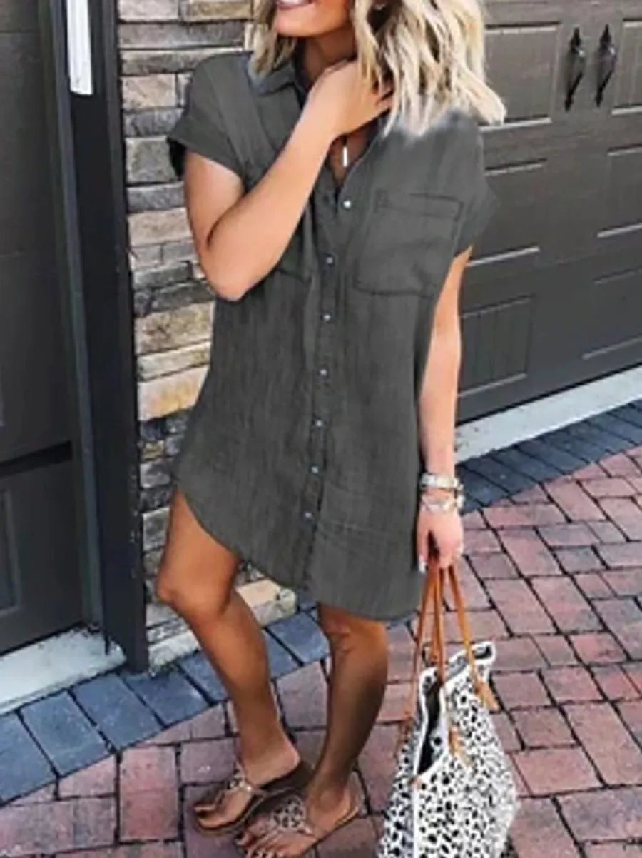 iForgirls Button Short Sleeve Denim Dress