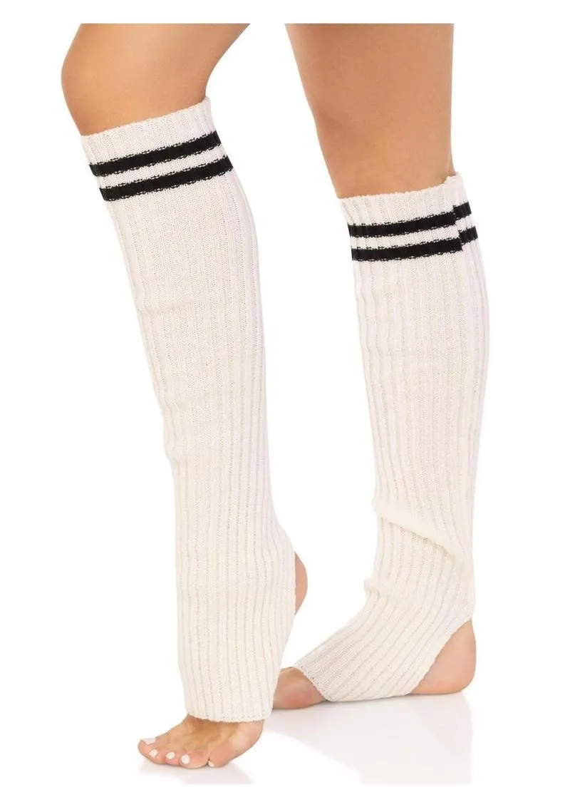 Leg Avenue Ribbed Stirrup Leg Warmers with Athletic Stripe