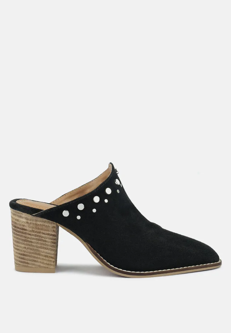 LESLIE Stacked Heel Mules