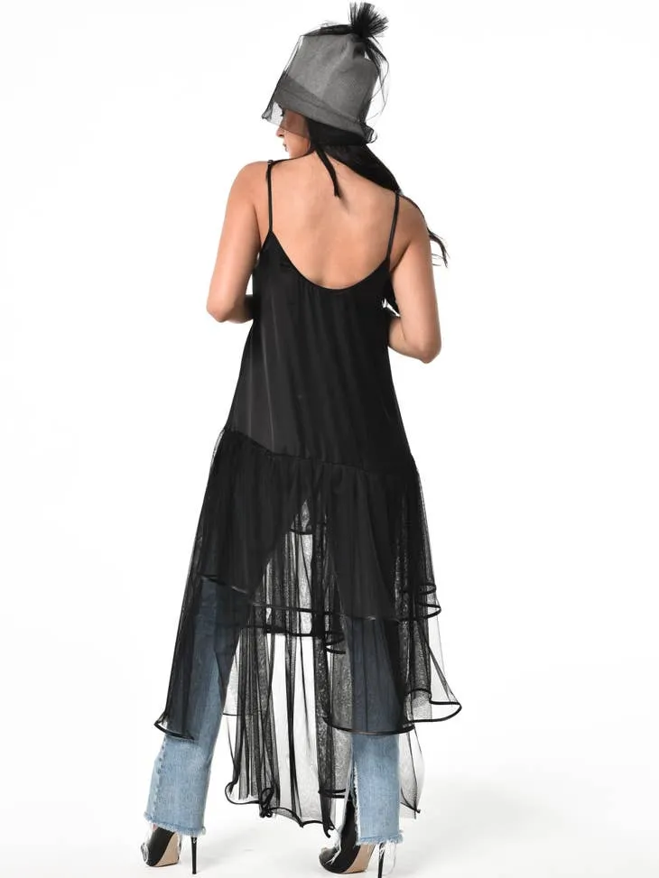 Metamorphoza Satin and Mesh Maxi Dress