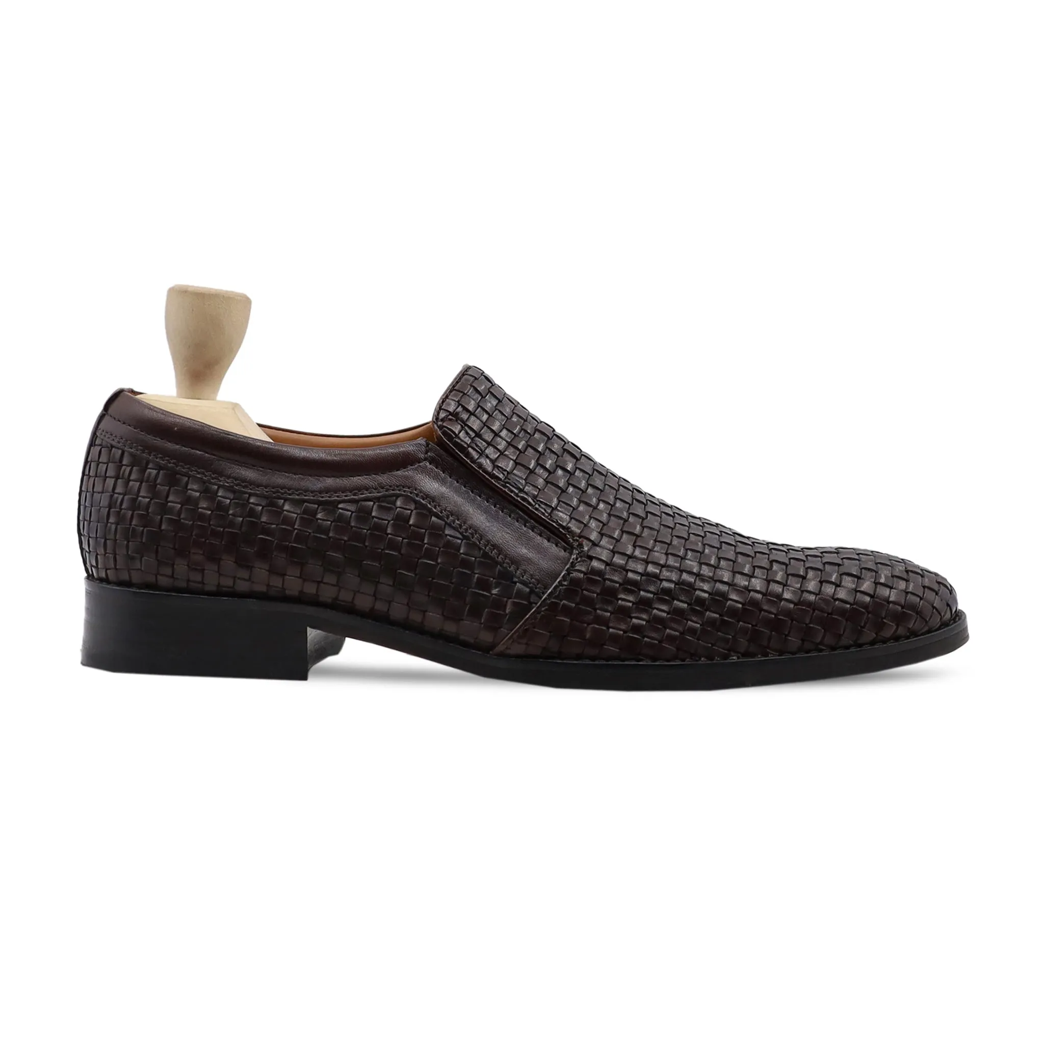 Micsome - Men's Dark Brown Hand Woven Calf Leather Loafer