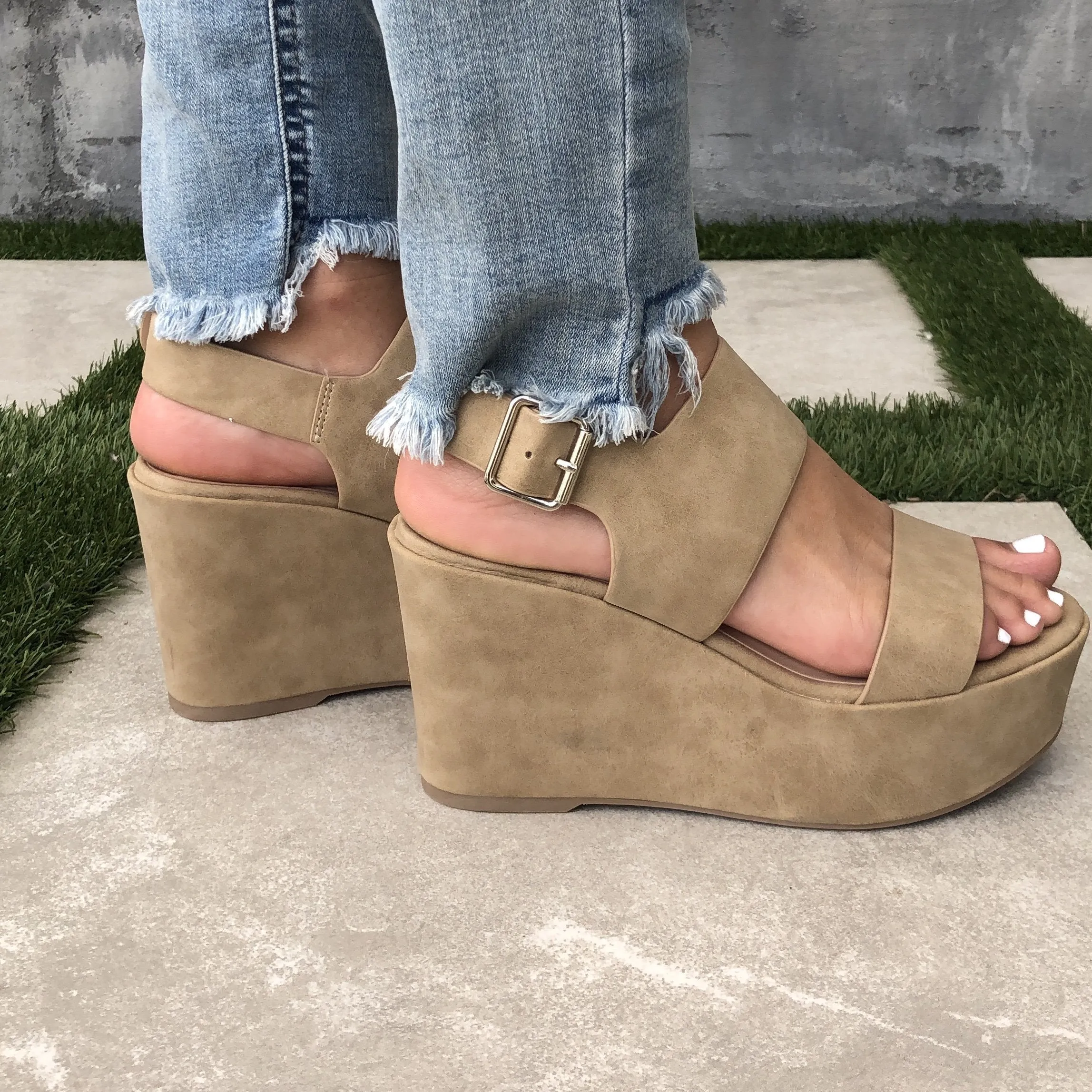 My Girl Platform Open Toe Wedges In Mocha