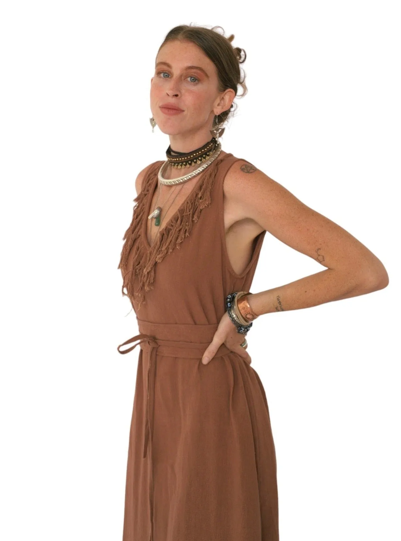 Organic Cotton Terracotta Fringe Dress