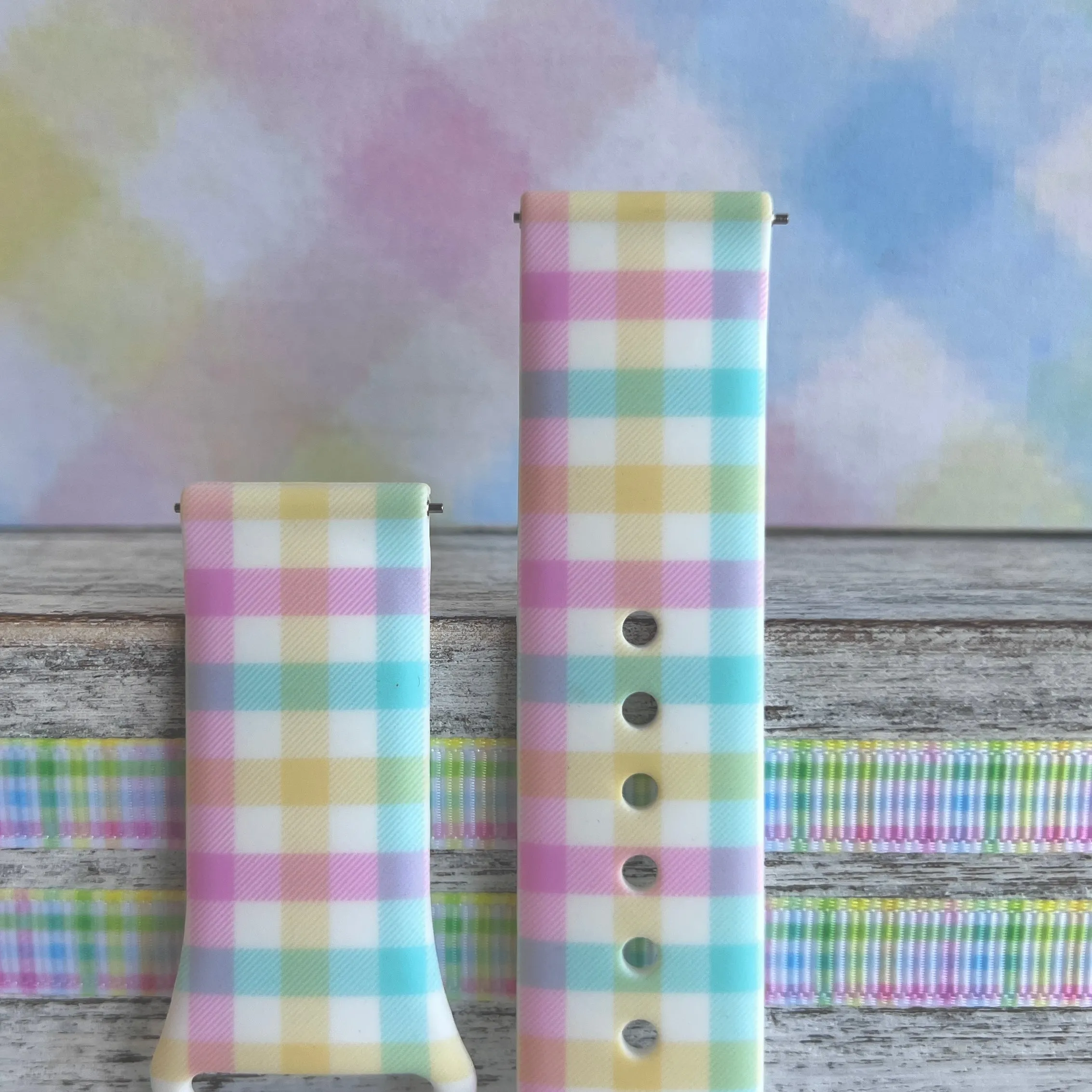 Pastel Gingham Print Silicone Band For Samsung Watch