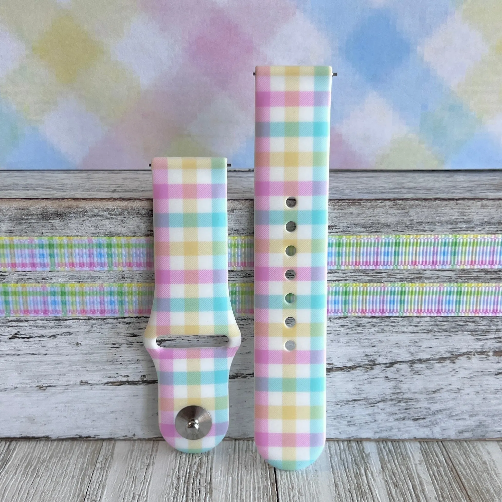 Pastel Gingham Print Silicone Band For Samsung Watch