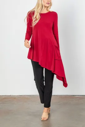 Plus Size Soft Knit Side Pocket Asymmetrical Hem Tunic