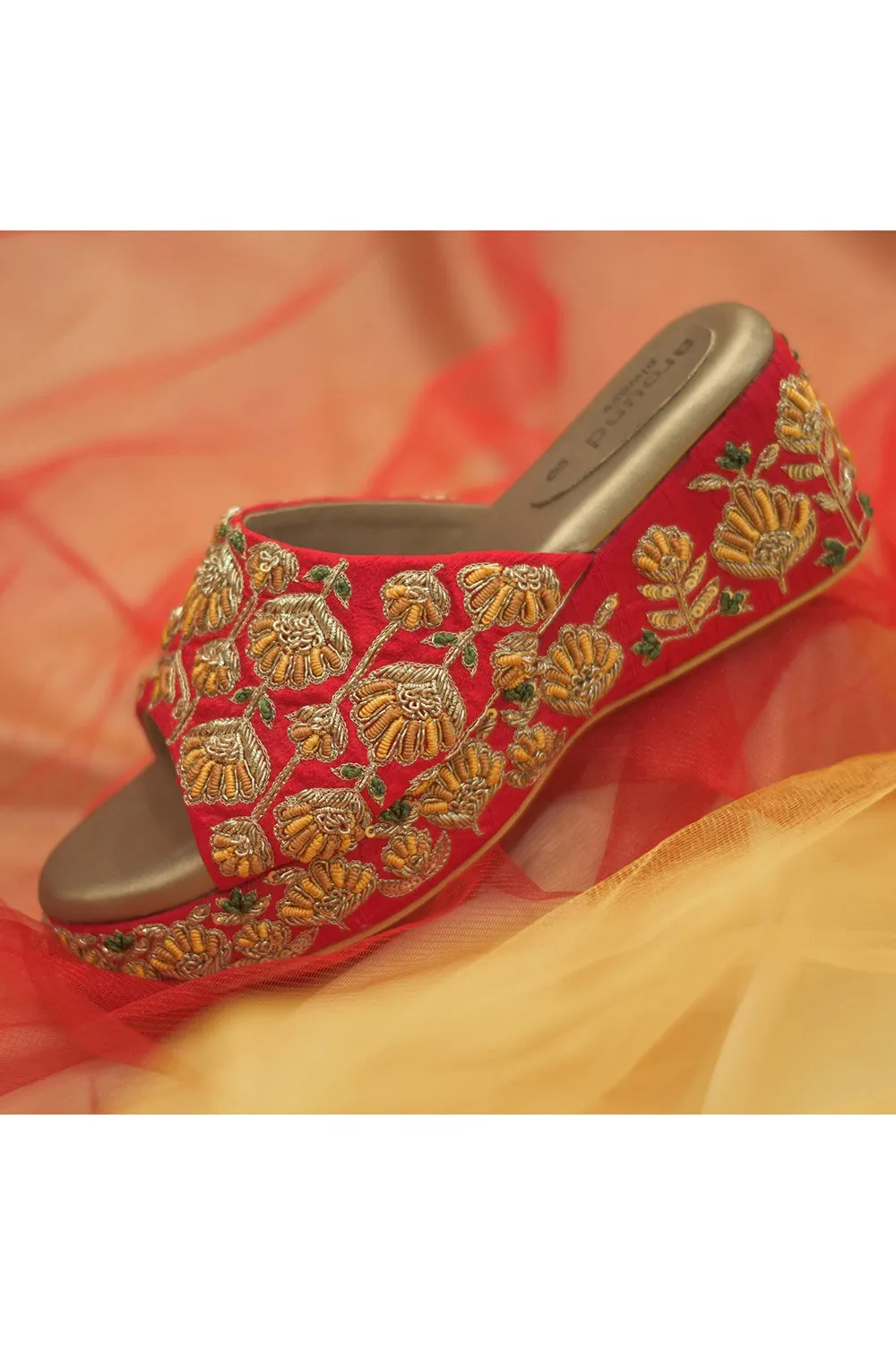 Red Zardosi Embroidered Wedges