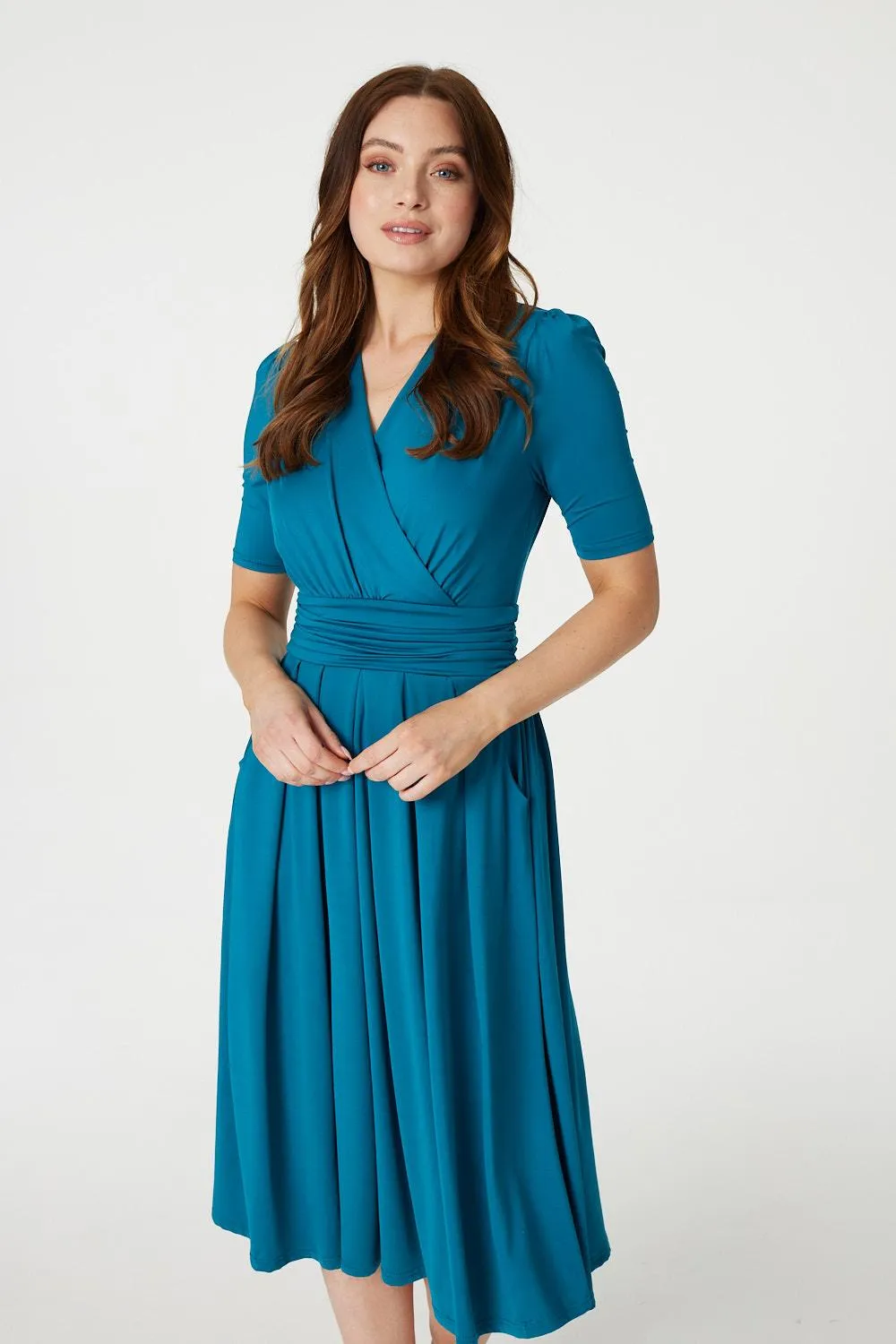 Ruched Waist Jersey Wrap Dress