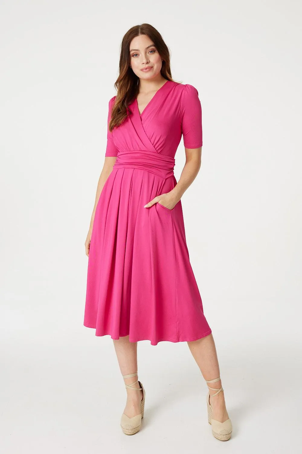 Ruched Waist Jersey Wrap Dress