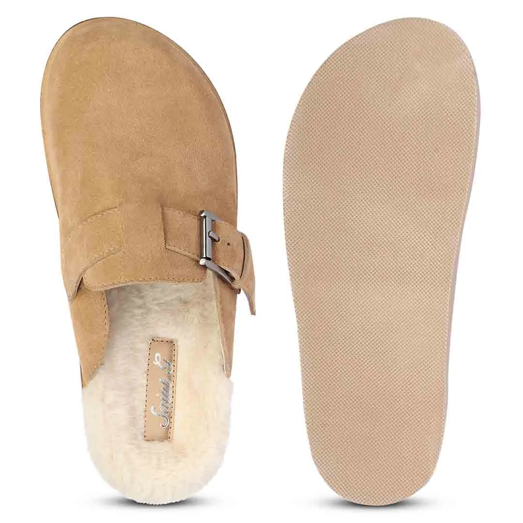 Saint Levy Fur Lining Beige Leather Sandal