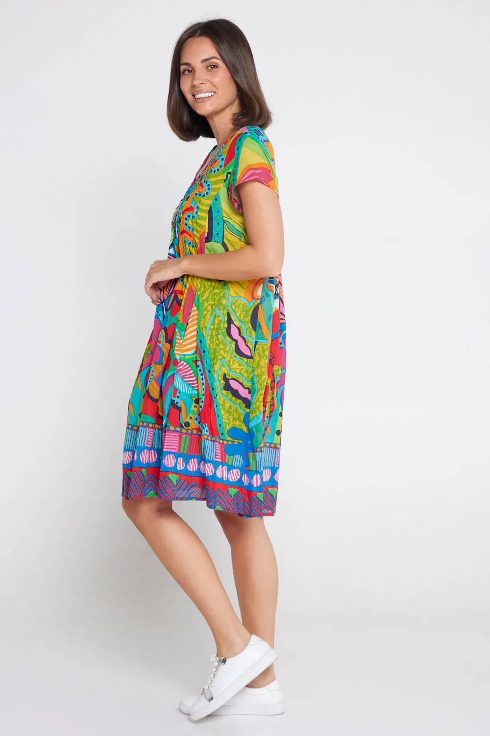 San Miguel Easy Fit Cotton Dress - Geometric Print