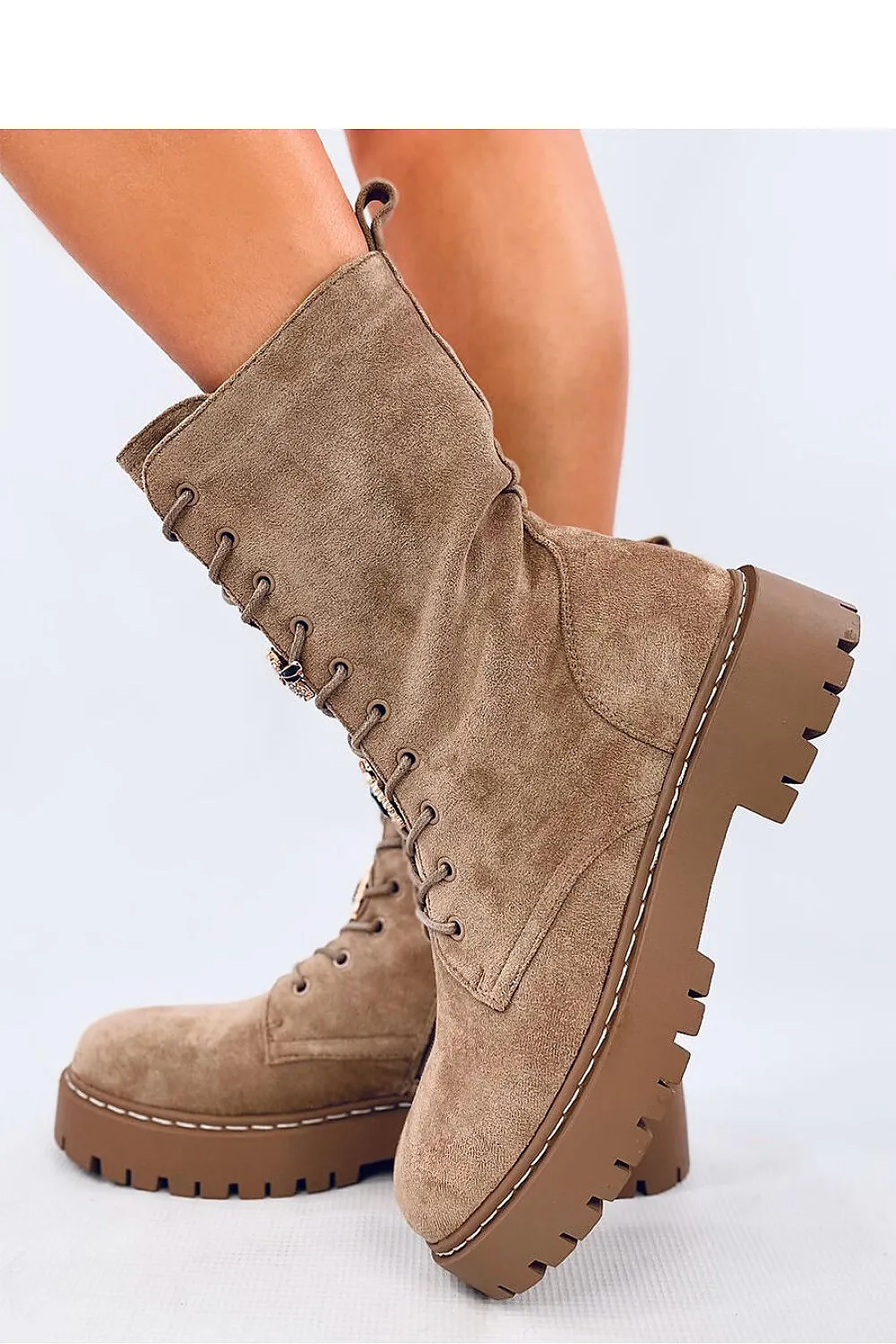 TEEK - Beige Suede Shocked Laced Zip Boots