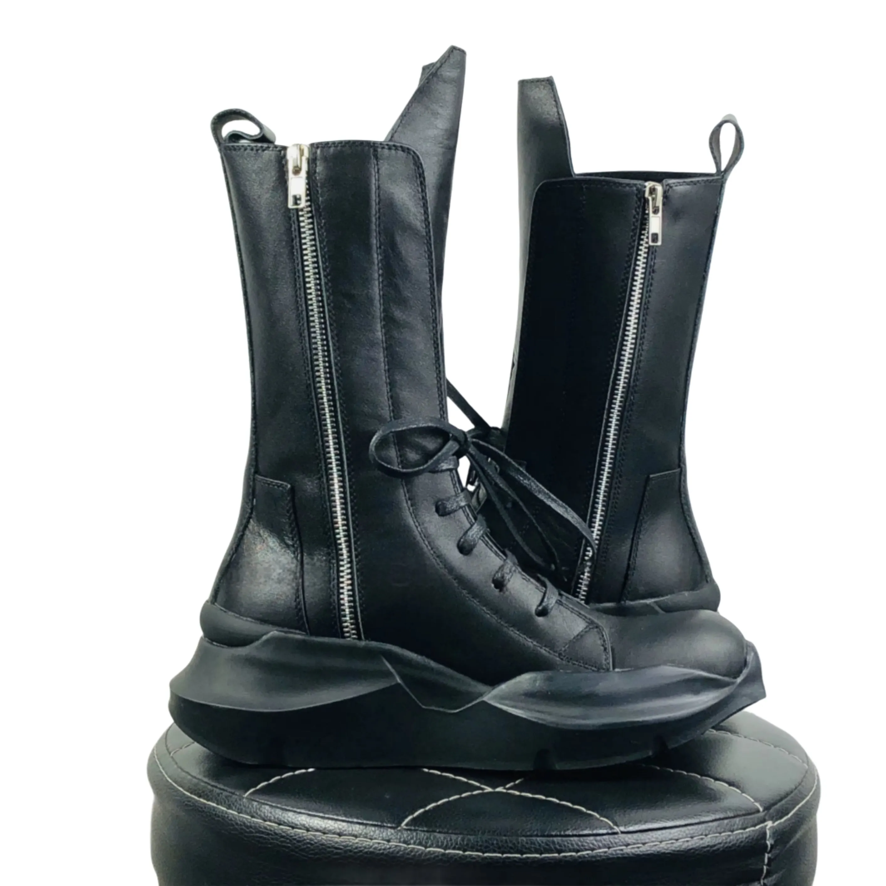 TEEK - Mens Black Genuine Leather Training Zip High Boots