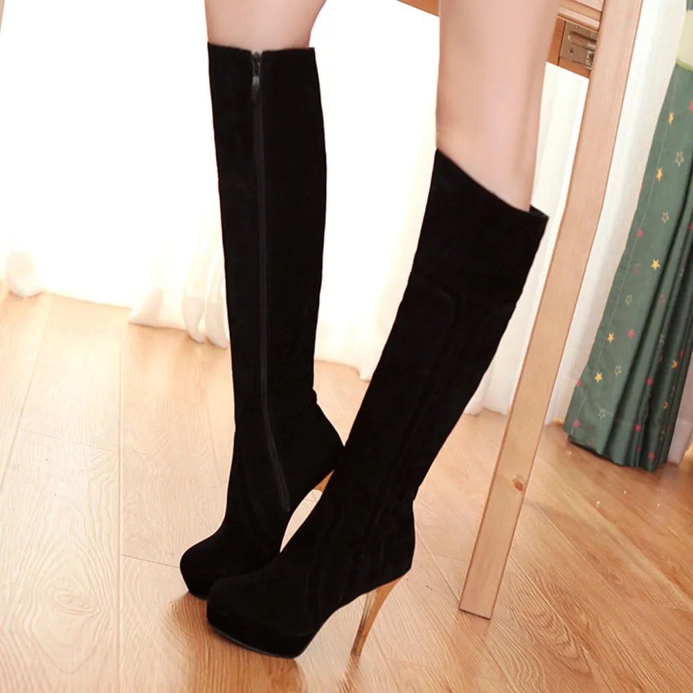 Thin High Heels knee-high  Zip Up Sexy Party Boots