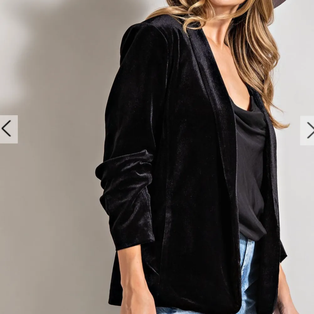 Velvet Crush Ruched Sleeve Velvet Blazer Jacket