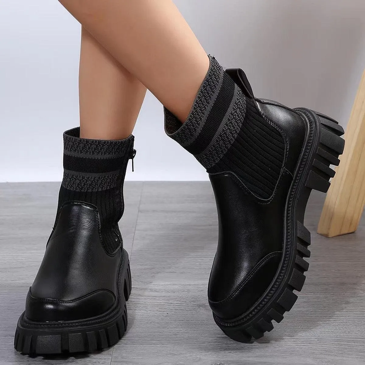 Women's Fashionable Knitted Women's Middle Boots