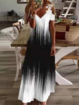 Women's Long Dress Maxi Dress Casual Dress A Line Dress Floral Dress Floral Print Ombre Fashion Casual Outdoor Daily Holiday Cut Out Print Short Sleeve V Neck Dress Regular Fit Light Yellow Black